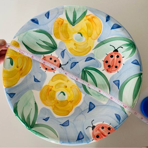VINTAGE Set/ 4 Dinner Dining Plates Yellow Blue Floral Design Y2K 90s Painted - Picture 6 of 7